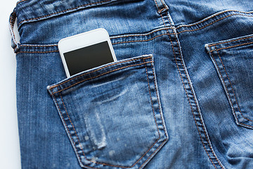 Image showing smartphone in pocket of denim pants or jeans