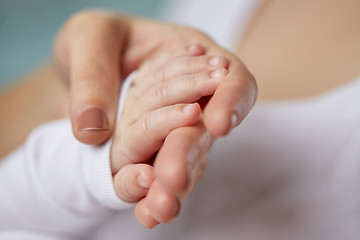 Image showing close up of mother and newborn baby hands