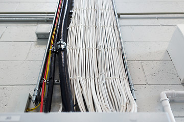 Image showing group of electricity cables at wall