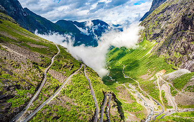 Image showing Troll\'s Path Trollstigen or Trollstigveien winding mountain road