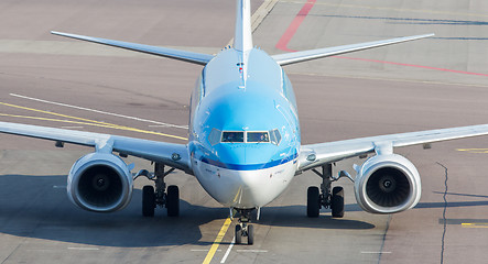 Image showing SCHIPHOL, AMSTERDAM, JULY 19, 2016: Front view of a KLM plane at