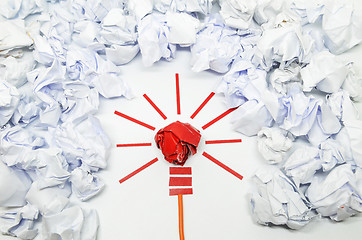 Image showing Crumpled paper light bulb metaphor for good idea