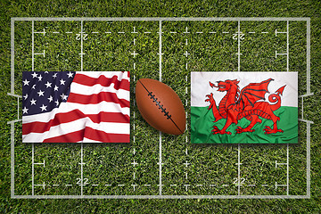 Image showing USA vs. Wales flags on rugby field
