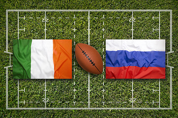 Image showing Ireland vs. Russia\r flags on rugby field