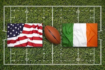 Image showing USA vs. Ireland flags on rugby field