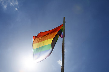 Image showing Rainbow flag on a flagpole