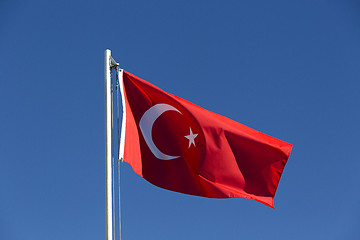 Image showing National flag of Turkey on a flagpole