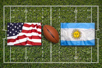 Image showing USA vs. Argentina flags on rugby field