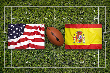 Image showing USA vs. Spain flags on rugby field