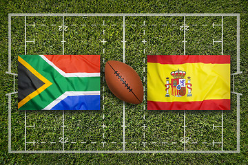 Image showing South Africa vs. Spain flags on rugby field