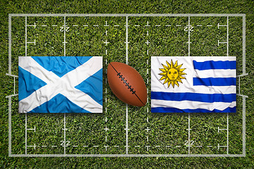 Image showing Scotland vs. Uruguay flags on rugby field