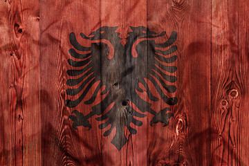 Image showing National flag of Albania, wooden background