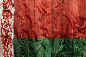 Image showing National flag of Belarus, wooden background