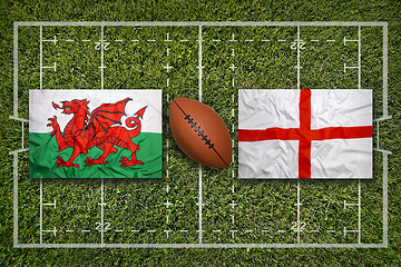 Image showing Wales vs. England flags on rugby field