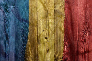 Image showing National flag of Romania, wooden background