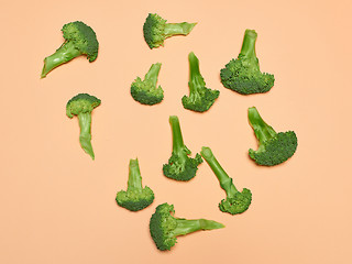 Image showing The fresh broccoli on pink background