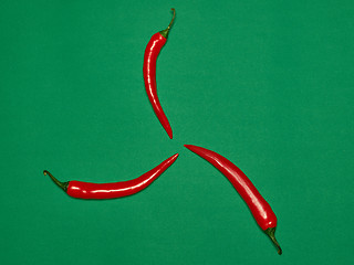 Image showing bitter chili pepper and paprika on a green background