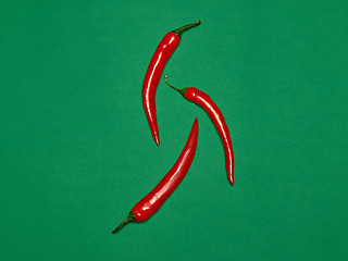 Image showing bitter chili pepper and paprika on a green background