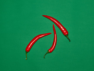 Image showing bitter chili pepper and paprika on a green background