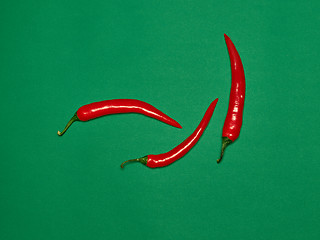 Image showing bitter chili pepper and paprika on a green background