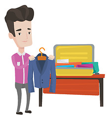 Image showing Young man packing his suitcase vector illustration