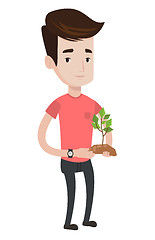 Image showing Man holding green small plant vector illustration.
