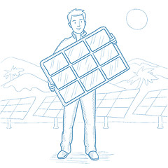 Image showing Man holding solar panel vector sketch illustration