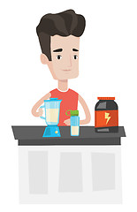 Image showing Young man making protein cocktail.