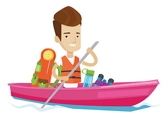 Image showing Kayaker riding in kayak vector illustration.