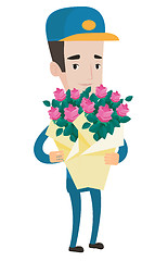 Image showing Delivery courier holding bouquet of flowers.