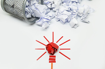 Image showing Crumpled paper light bulb metaphor for good idea