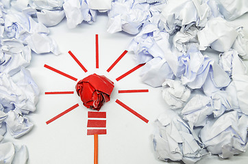 Image showing Crumpled paper light bulb metaphor for good idea