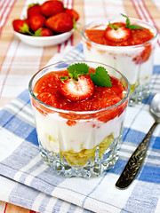 Image showing Dessert milk with strawberry and flakes in two glassful