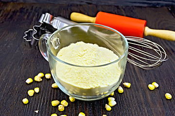 Image showing Flour corn in cup on board