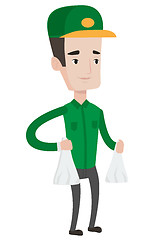 Image showing Delivery man delivering groceries to customer.