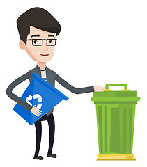 Image showing Man with recycle bin and trash can.