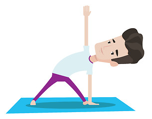 Image showing Man practicing yoga triangle pose.