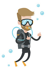 Image showing Man diving with scuba and showing ok sign.