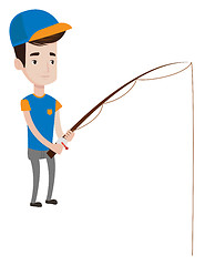 Image showing Young man fishing with fish-rod.