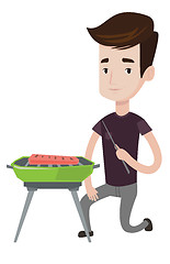 Image showing Man cooking meat on barbecue vector illustration.