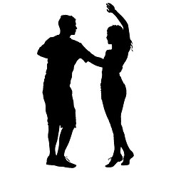 Image showing Black silhouettes Dancing on white background. illustration