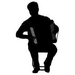 Image showing Silhouette musician, accordion player on white background, illustration