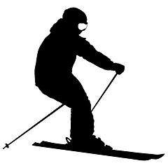 Image showing Mountain skier speeding down slope. sport silhouette