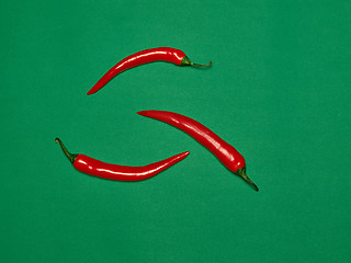 Image showing bitter chili pepper and paprika on a green background