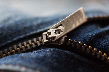 Image showing close up of denim item or jeans zipper