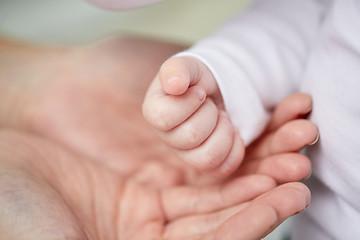 Image showing close up of mother and newborn baby hands