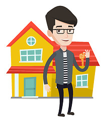 Image showing Real estate agent with key vector illustration.