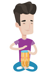 Image showing Man playing ethnic drum vector illustration.