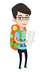 Image showing Traveler with backpack looking at map.