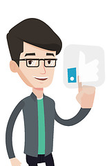 Image showing Man pressing like button vector illustration.